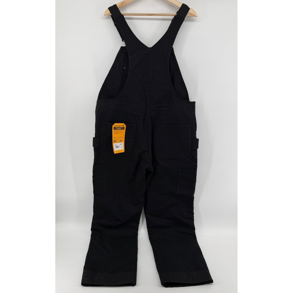 Carhartt Bib Overalls Womens L Tall Black Washed Duck Insulated 104049 Relaxed - Picture 2 of 9